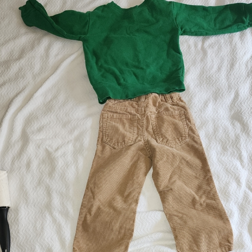 Dinosaur Graphic Green Sweatshirt and Tan Pants Set - Picture 6 of 8